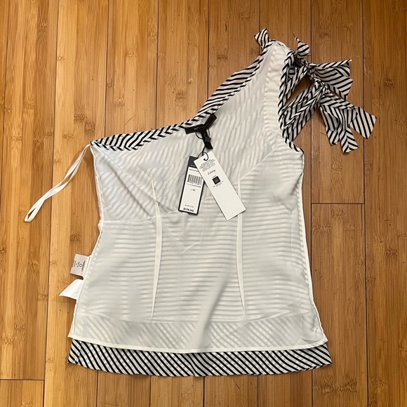 NWT BCBG Silk One Shoulder Striped Top Size XS - Picture 7 of 16